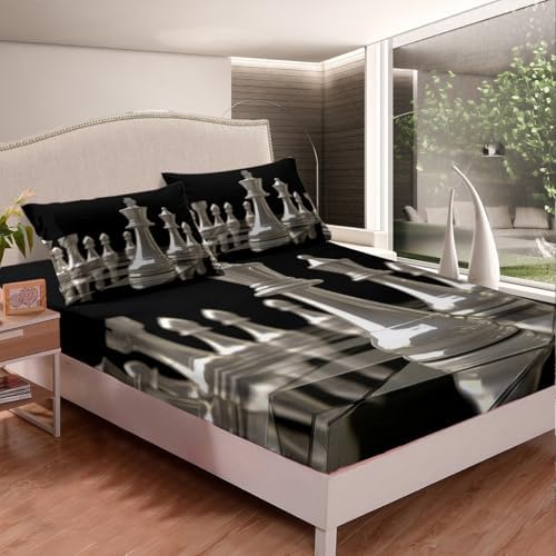 Feelyou International Chess Fitted Sheet Set Twin Size 2Pcs