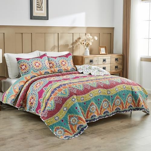 Vibrant Boho Reversible King Size Quilt Set
