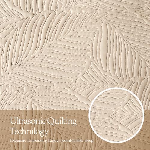 OARAGE Cal King Quilt Bedding Set Leaf Pattern Microfiber