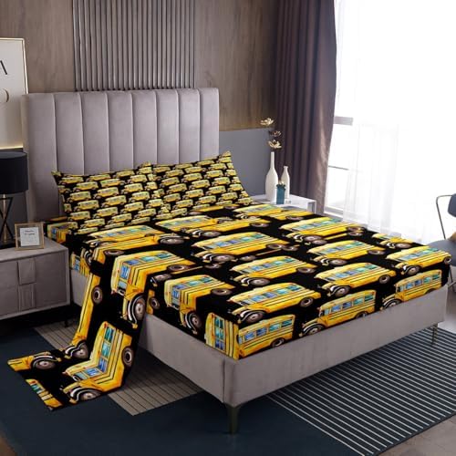 Erosebridal Yellow School Bus Bed Sheet Set King Size 1