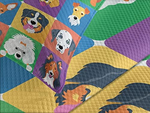 Ambesonne Dog Bedspread Set Twin Size Green Purple