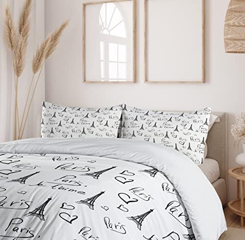 Ambesonne Paris Duvet Cover Set Twin Size Black White