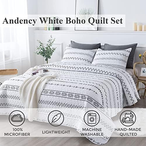 Andency White Boho Quilt Set California King 3Pcs