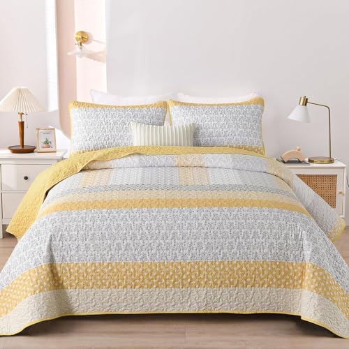 WONGS BEDDING Boho Yellow Stripe Quilt Set Twin Size 2 Piece