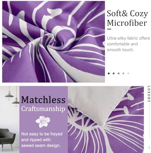 Menghomeus Purple Floral Comforter Set for California King