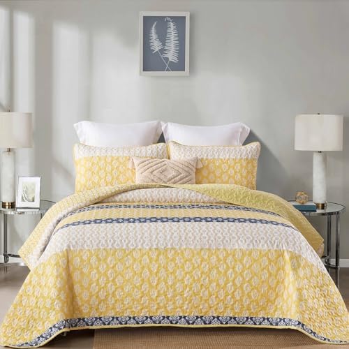 Cottolester Boho Quilt Set Queen Size Yellow Striped