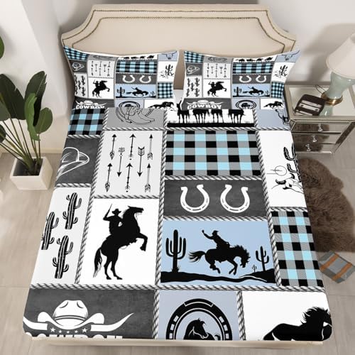 Manfei King Size Microfiber Sheet Set with Horseshoes Cactus Pattern