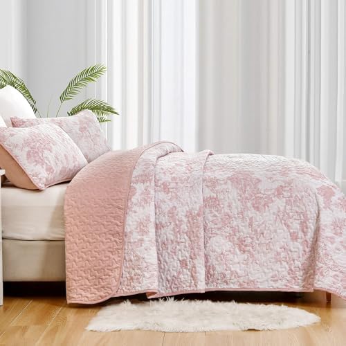 WONGS BEDDING Queen Size Quilt Set 3 Pieces Pink Floral