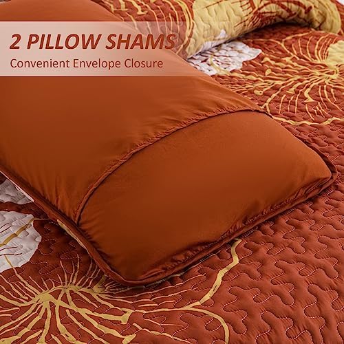 DJY 3-Piece King Gold Floral Quilt Set