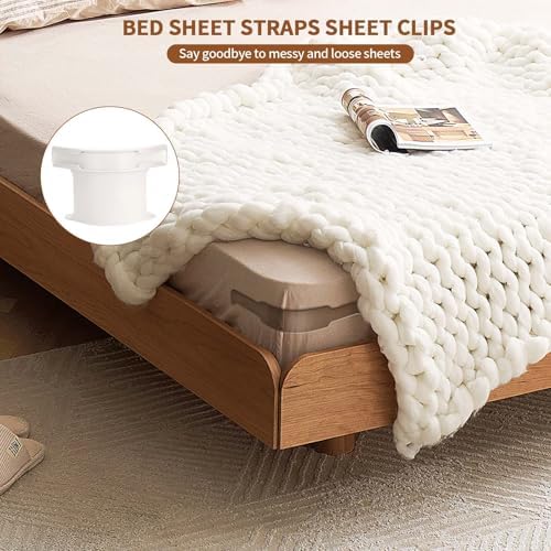 REBLEU Bed Sheet Holders 4Pack - Heavy Duty White Sheet Clips