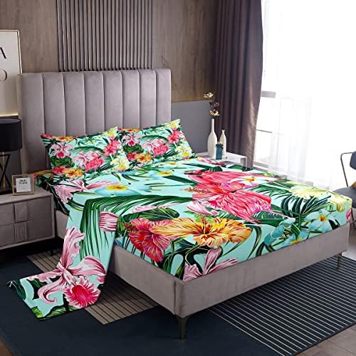 Erosebridal Pink Flamingo King Bed Sheet Set 4 pcs