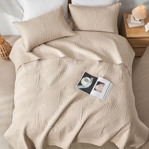 OARAGE Cal King Quilt Bedding Set Leaf Pattern Microfiber