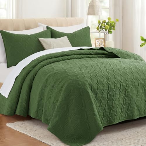 Lavsiry Olive Green Quilt Set King Size