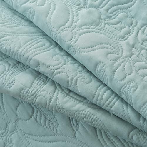 HoneiLife King Quilt Bedding Set - 3 Pieces Silt Green Microfiber Quilt