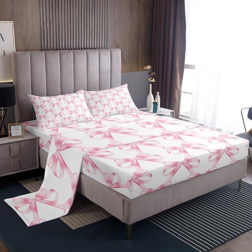 Feelyou Pink Bowknot King Size Sheet Set