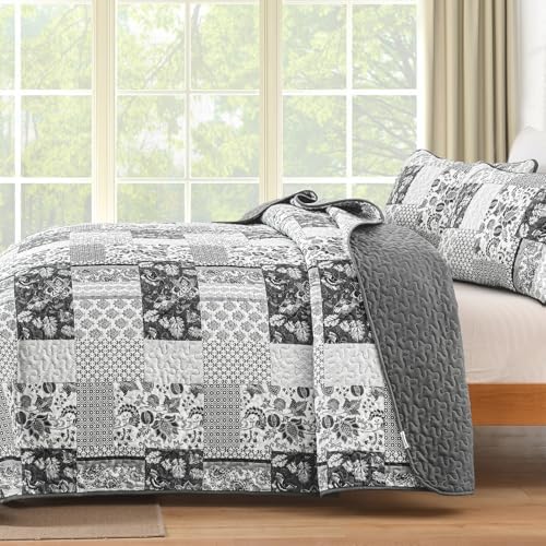 WONGS BEDDING Grey Patchwork Quilt Set King Size 3 Pieces