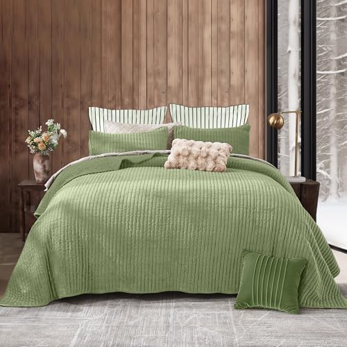SHALALA Velvet Quilt Set King Size Vertical Striped
