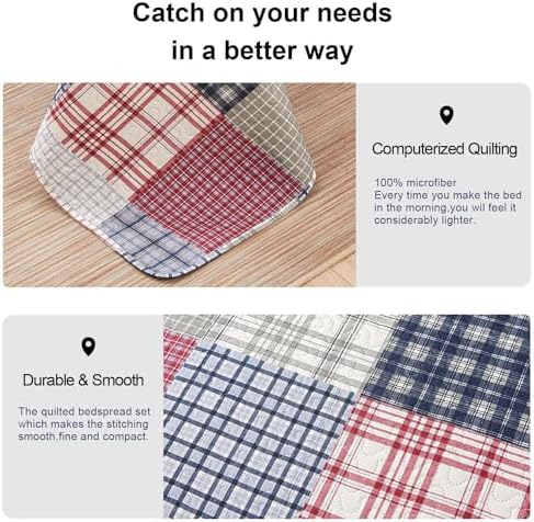 Ycosy King Size Plaid Quilt Set with 2 Pillow Shams 1