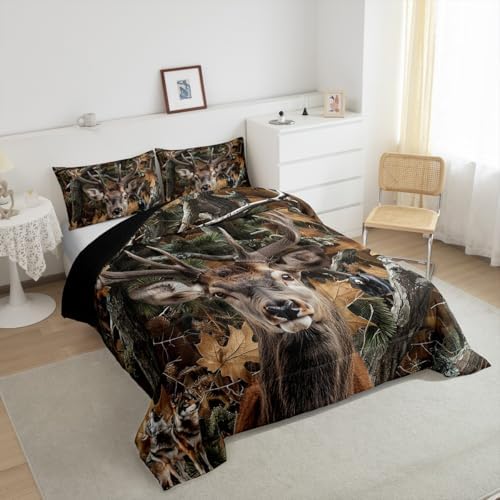 Erosebridal Queen Elk Comforter Set with Camo Pillow Cases