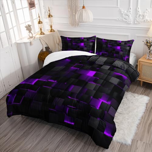 Nttopship Geometric Violet Comforter Set 3 Piece Queen Size