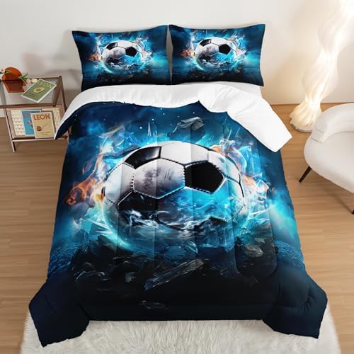 UEVBF Soccer Comforter Set Queen Size with Football Design
