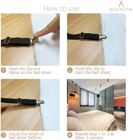 BEADNOVA Adjustable Bed Sheet Straps 4Pcs