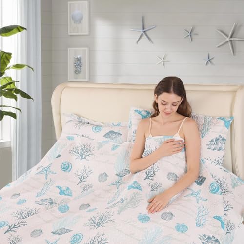 CHESITY 3-Piece Ocean Quilt Set Twin Size