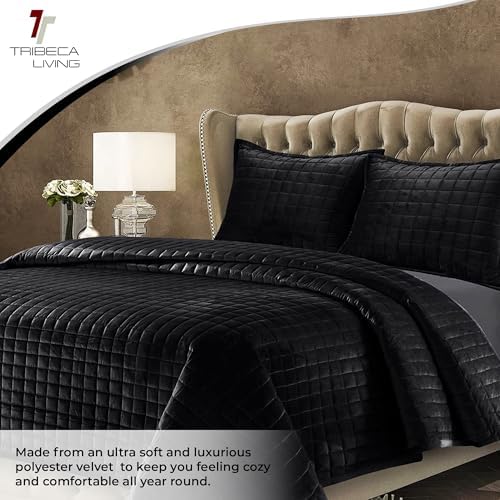 Tribeca Living Velvet Quilt Set Queen Black
