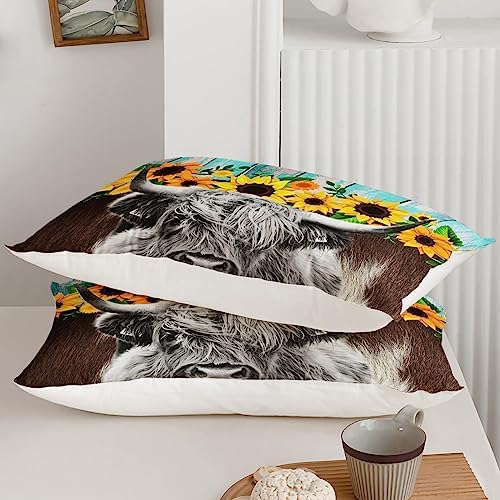 Axolotl Highland Cow Sunflowers Comforter Set Queen