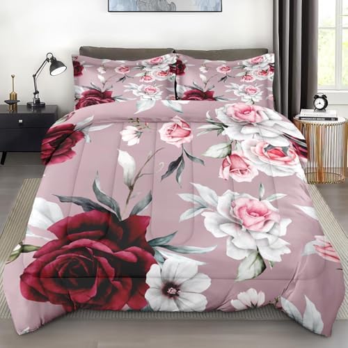 Pamnest Comforter Set King Size with Rose Flower Leaves 1