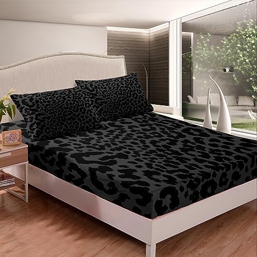 Manfei Leopard Print King Size Bed Sheet Set 4pcs