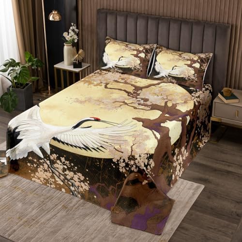 Erosebridal Red-Crowned Crane King Size Bedspread Set
