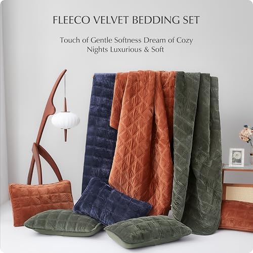 Fleeco 92 x 96 Velvet Quilt Set Queen Size Navy Blue