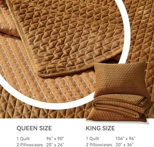 Grassix Velvet Quilt Set Queen Size with 2 Shams