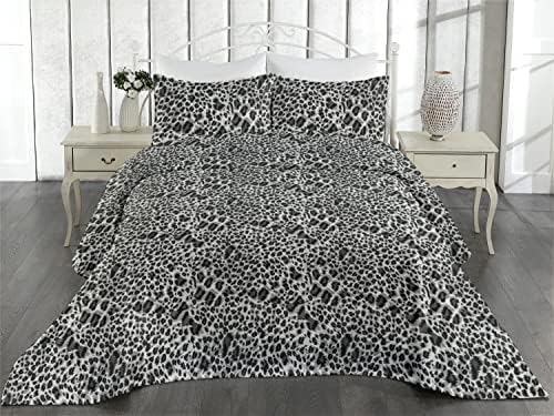 Ambesonne Leopard Print Bedspread Set King Size Black and Grey