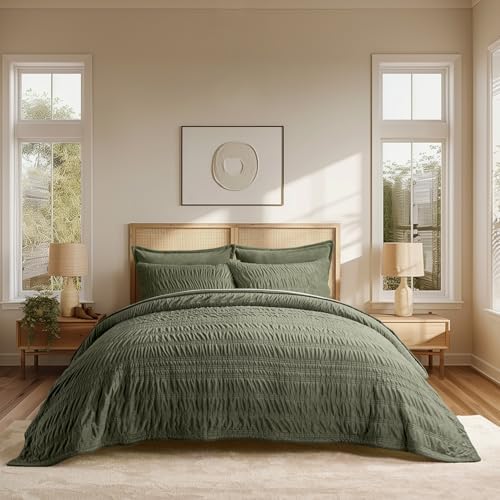 EVERGRACE Velvet Quilt Set Olive Green