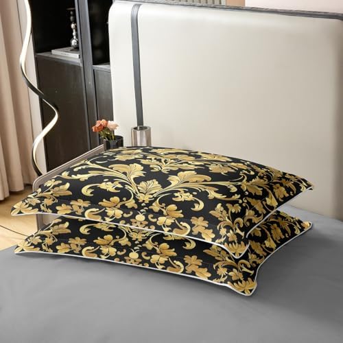 Erosebridal Gold Damask Cotton Duvet Cover Twin Set with Pillowcase 1