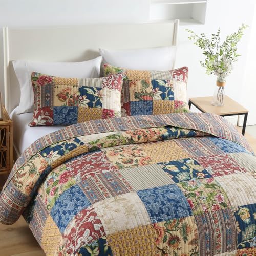 VISIMISI Cotton Patchwork Quilt Set 3 Pieces Reversible King Size