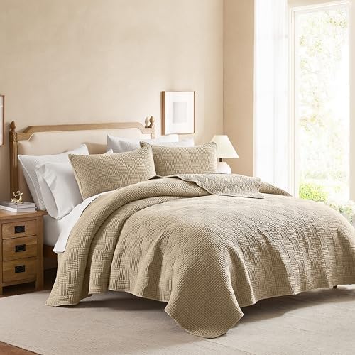 WDCOZY Beige Queen Quilt Set with Down-Alternative Filling