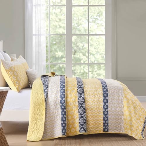 Cottolester Boho Quilt Set Queen Size Yellow Striped