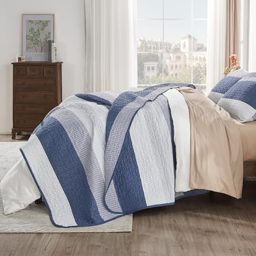 Andency Mineral Blue Striped Quilt Set with Pillowcases