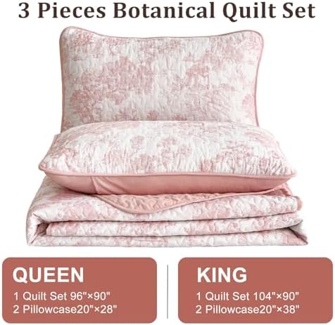WONGS BEDDING Queen Size Quilt Set 3 Pieces Pink Floral