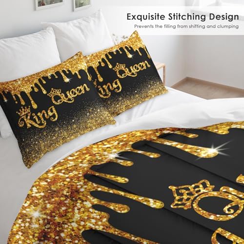 Pamnest Comforter Set King Size 3 Pcs Black Gold