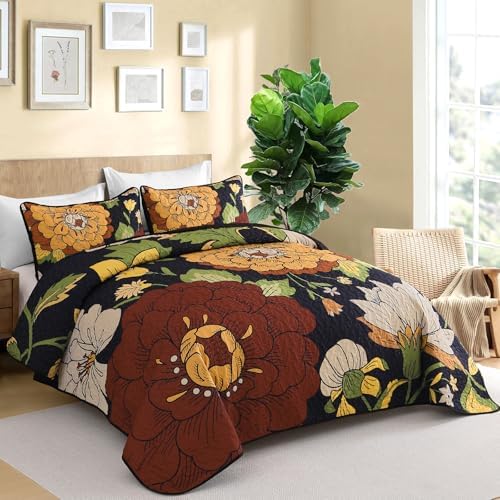 DJY Floral Quilt Set - Boho Cal King 3 Piece Bedding