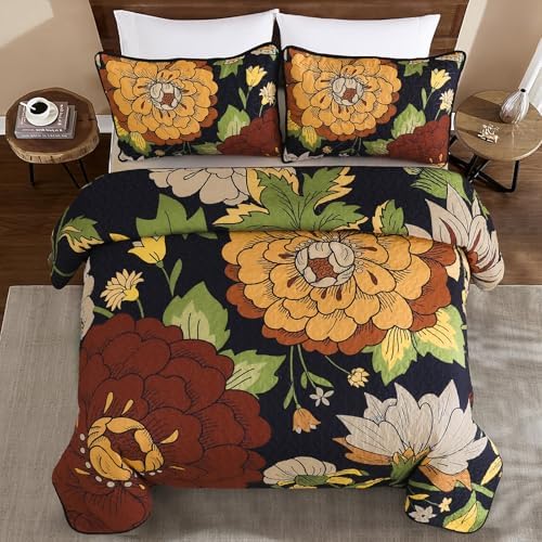 DJY Floral Quilt Set - Boho Cal King 3 Piece Bedding
