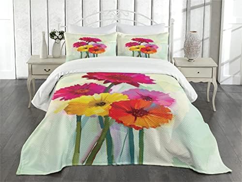 Ambesonne Gerber Daisy Bedspread Set Queen Size Magenta Orange