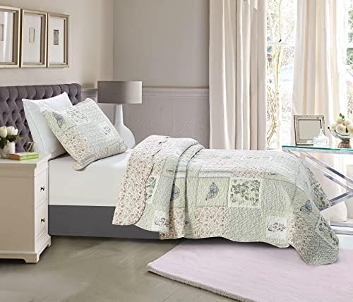 Brilliant Sunshine Grey Cupid and Pink Rose Quilt Set