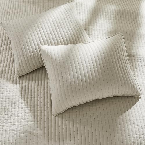 WDCOZY Beige Cross Stitch Queen Quilt Set