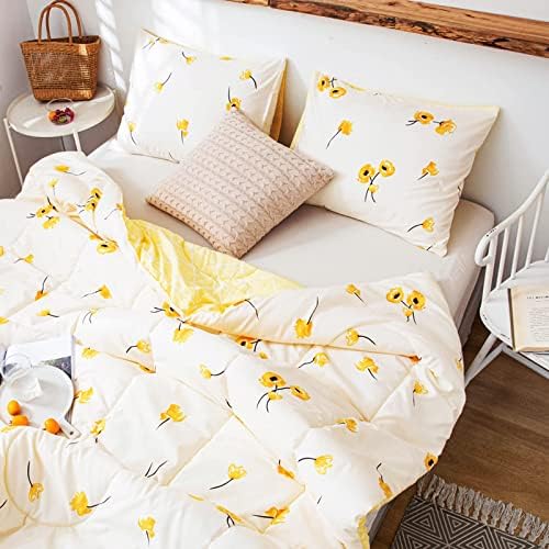 Bedorm Yellow Floral Comforter Set Twin Size