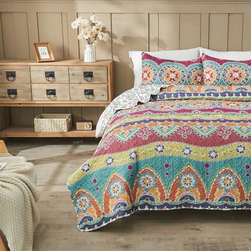 Vibrant Boho Reversible King Size Quilt Set